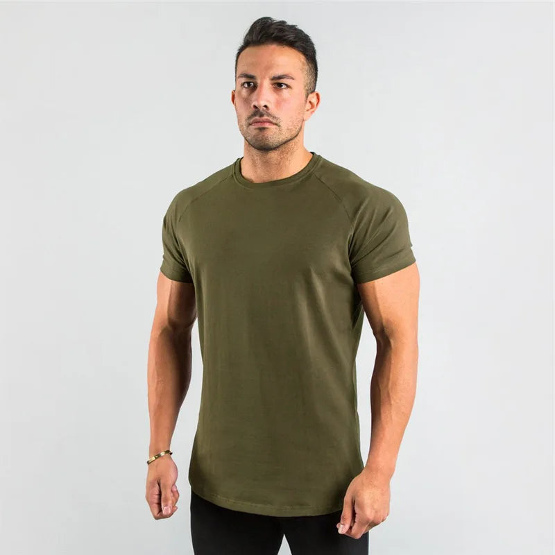 Cotton Plain Tops Tees Fitness Mens T Shirt Short Sleeve Muscle Joggers Bodybuilding Tshirt Male Gym Clothes Slim Fit Shirt