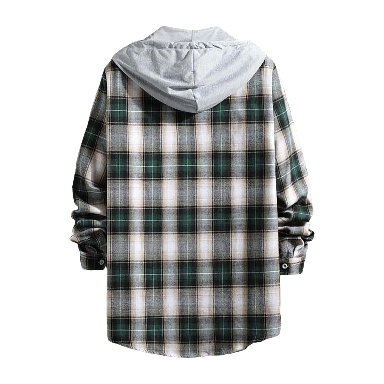 Men S Spring And Autumn Hooded Sweater Coat Fashion Casual Check Pocket Button Long Sleeve Shirt Plus Size Male Shirts