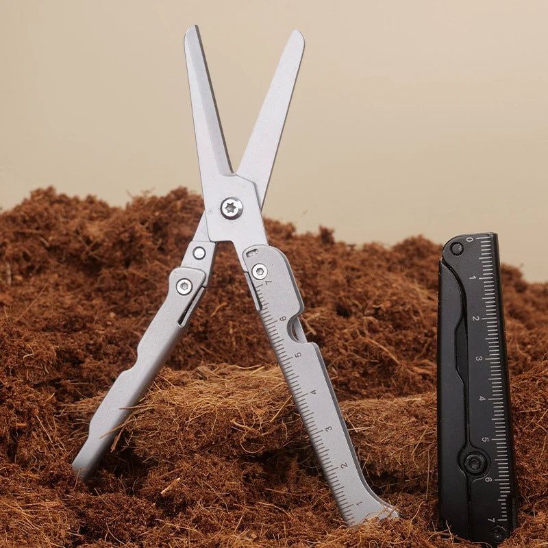 Big Scissors With Back Clip Graduated Scale Multi Functional Mini Portable Folding Scissors Combination Tool Outdoor Tools