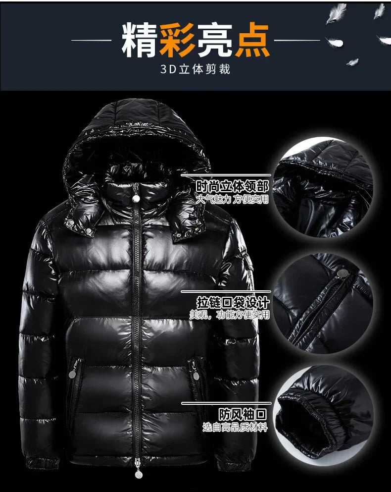 Fashion Waterproof Short Down Jacket Male Lightweight Snow ski Duck Down Parka High Quality Glossy Parka Winter Down Jacket Mens