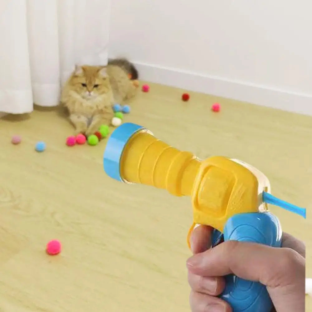 Cat Toys Interactive Launch Training Toy For Pet Kitten Creative Mini Shooting Gun Games Stretch Plush Ball Toys Pet Supplies