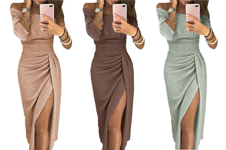 Dress Women Summer solid color slash neck three quarter sleeve tall waist Dresses Casual Vestidos dropshipping LDMQZ181012