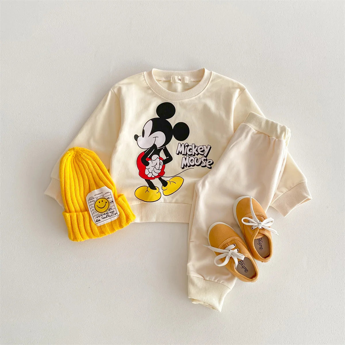 Mickey Mouse Printed Sweatshirts Sets Child New Style O-neck Hoodies +Trousers Baby Boys Casual Fashion Cartoon Gray Tracksuits