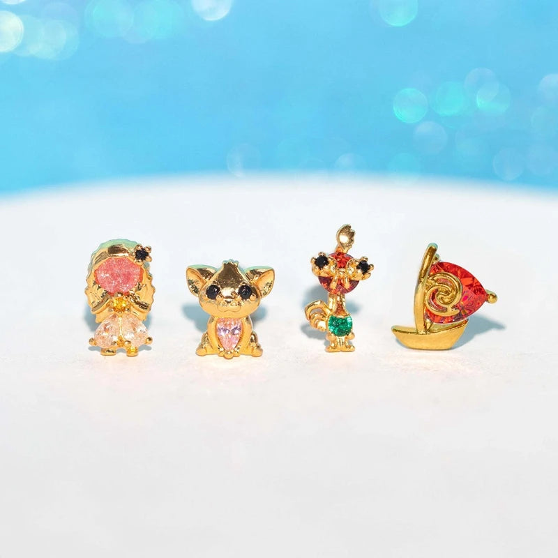 MIGGA 4pcs Fairy Cute Animal Comb Princess Stud Earrings Set Fashion Zircon Crystal Women Girls Gift Jewelry