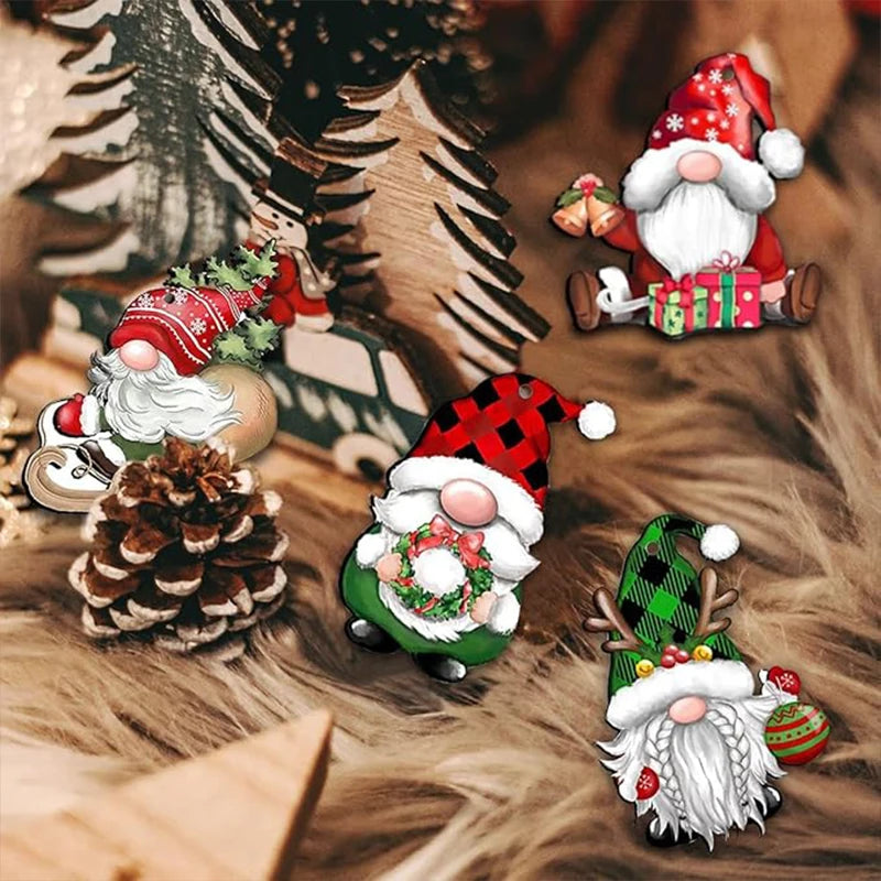 24/12PCS Christmas Wooden Santa Claus Multi Noface Santa Hanging Pendants 2025 Xmas Party Kids New Year Gifts Wrapping Supply