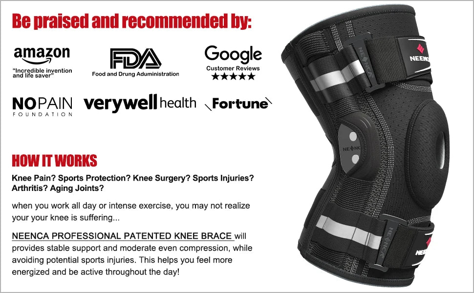 NEENCA Hinged Knee Brace for Knee Pain Knee Support with Side Stabilizers Joint Pain Relief Arthritis Meniscus Tear ACL PCL