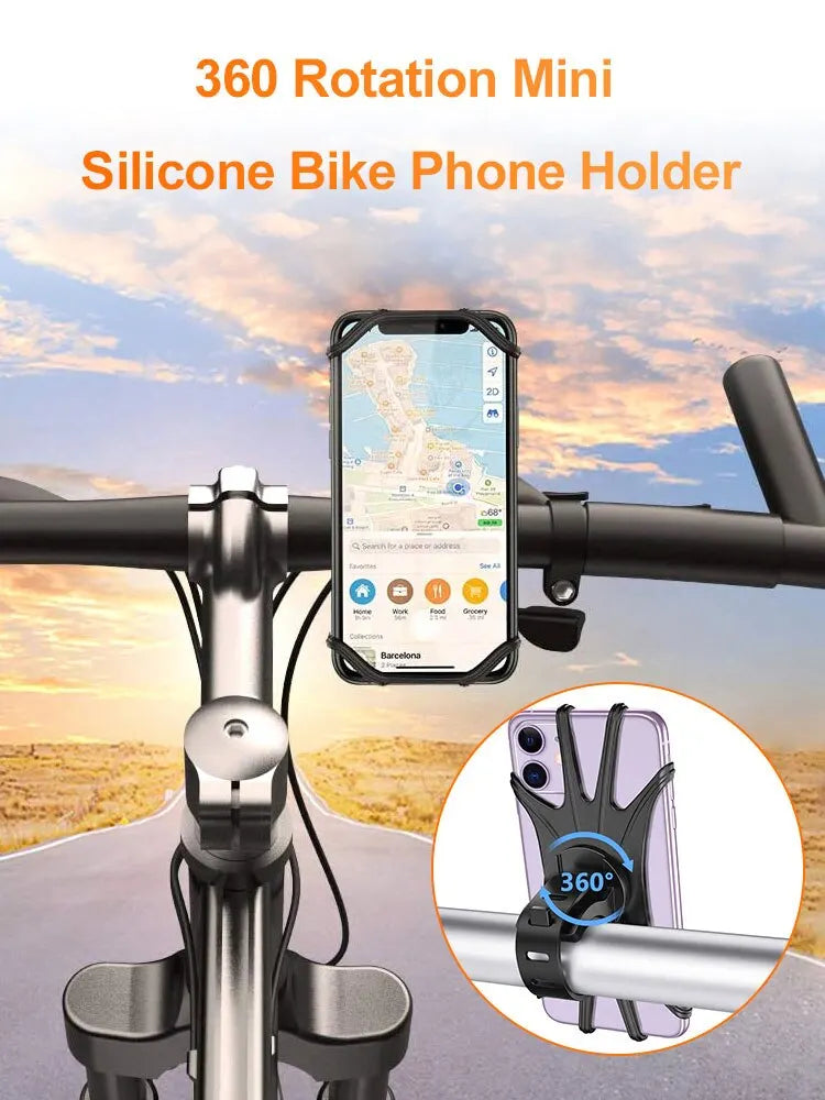 360 Rotatable Bicycle Phone Holder Silicone Motorcycle Stand Bracket GPS Support For Iphone 11 Xiaomi 10 Huawei P40