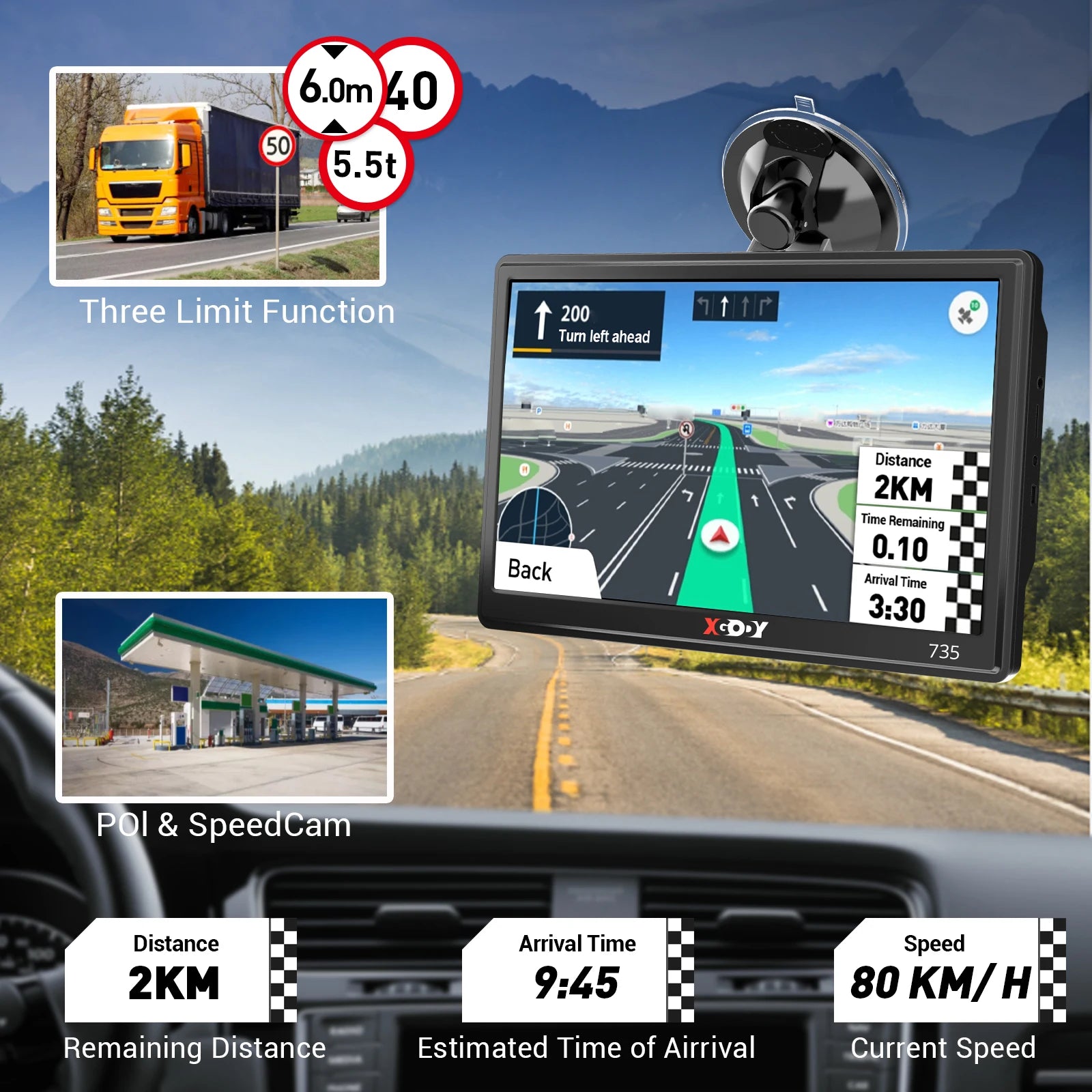 XGODY 735 Navigation Car GPS 7 Inch Truck Car 256M+16GB Capacitive Screen Navigator Camera Optional Upgrade Map Free