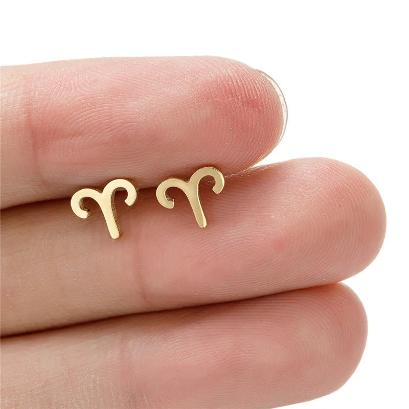 Stainless Steel 12 Constellation Earrings for Women Zodiac Sign Symbol Ear Studs Astrology Jewelry Girls Birthday Gift Accessory