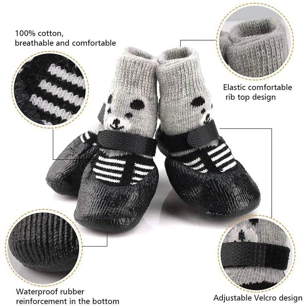 Anti-Slip Dog Socks Waterproof Shoes Socks for Dogs Socks Non-Slip Soles Adjustable Small Dog Paw Protector for Outdoor Indoor