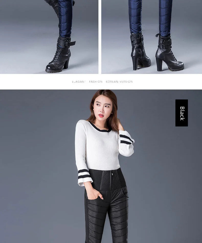 Winter New Style High-waisted Thickened Downcotton Wadded Trousers Women's Slimming Cotton Wadded Pants Windproof Warm Outerwear