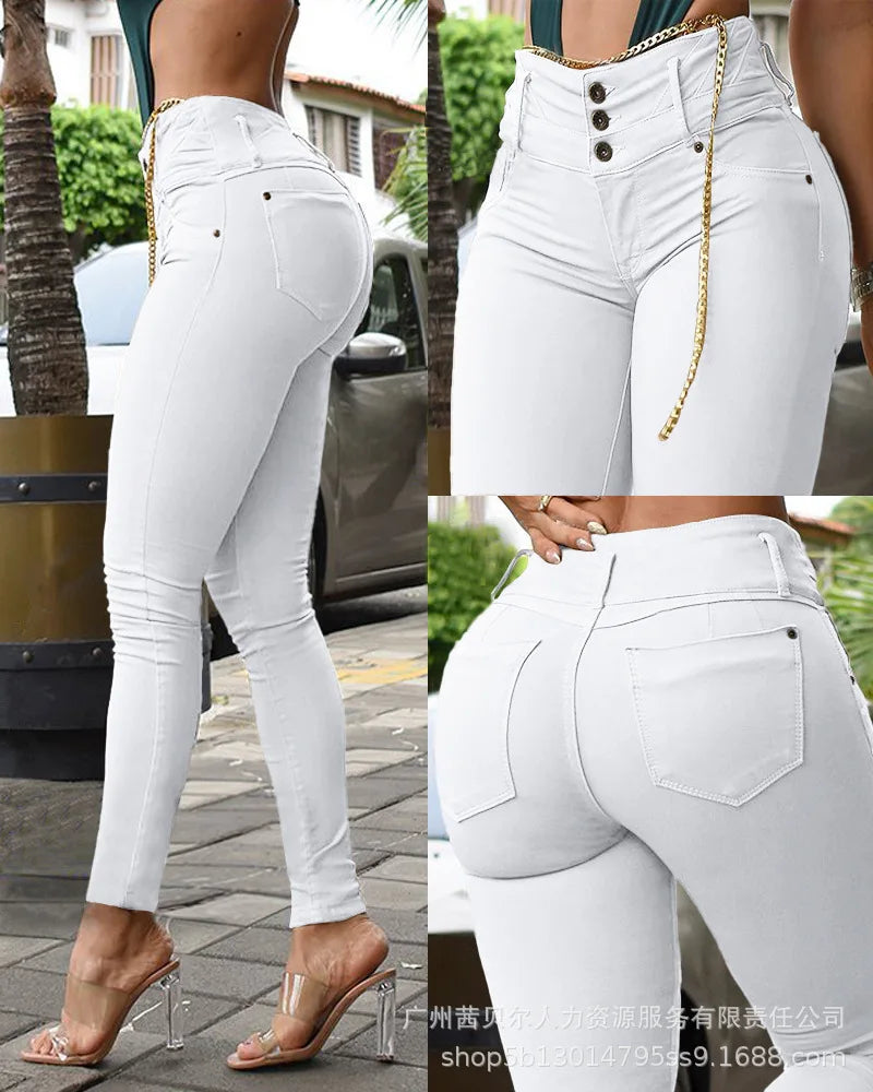 Women Solid Color Long Slim Khaki High Waist Tight Pants Ankle Length Pants Trousers