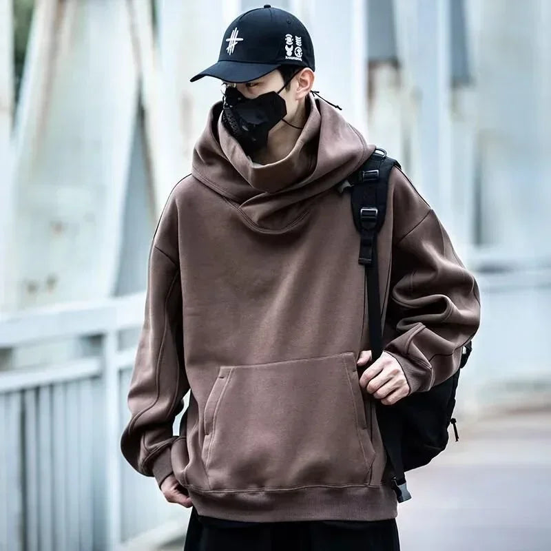 Autumn Windbreaker Turtleneck Hooded Sweatshirts For Men New Ninja Oversized Hoodies Women Line Print Y2K Streetwear Hoodie