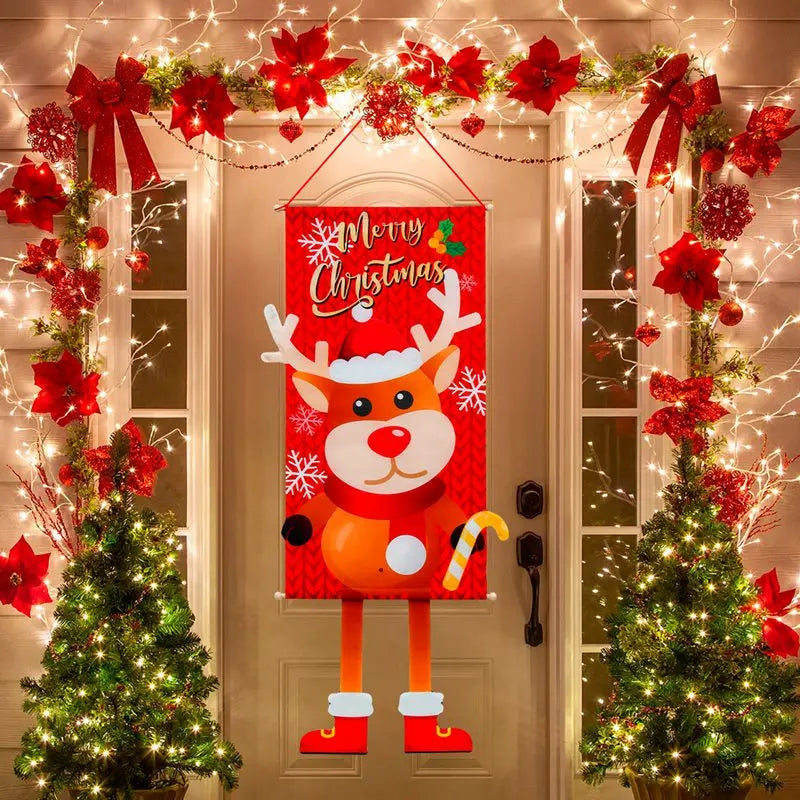 2024 Christmas Hanging Flag Banner Christmas Decorations For Home Door Christmas Ornaments Xmas Navidad Noel Gifts New Year 2025