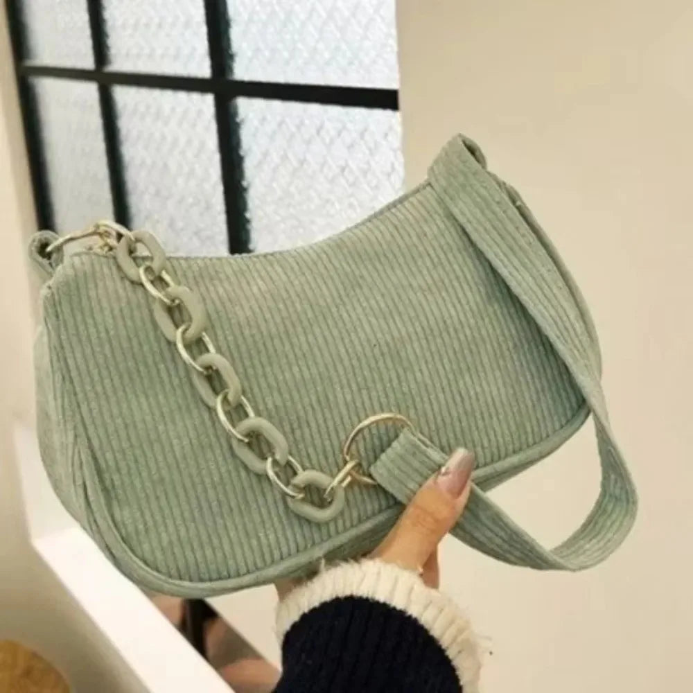 1PC Fashion Vintage Women's Handbags Corduroy Underarm Bag Casual Women Shoulder Bags Solid Color Zipper Female Handbag Clutch