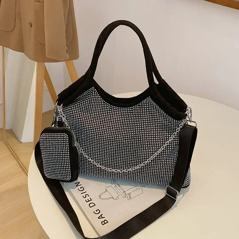 2023 New Shiny Rhinestone Women's Handbag Large Shopping Bag Fashion Dinner Bag Underarm Shoulder Bag Women's Party Commuter Bag