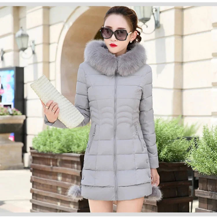 2024 Winter Women Jacket Parkas Big Fur Collar Hooded Thick Warm Down Cotton Coat Female Casual Fashion Female Outerwear R006