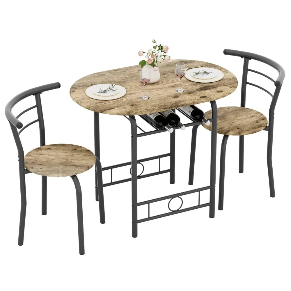 3 Pieces Dining Set Breakfast Table Set Space Saving Wooden Chairs and Table Set, for Dining, Office and Living Spaces of Home