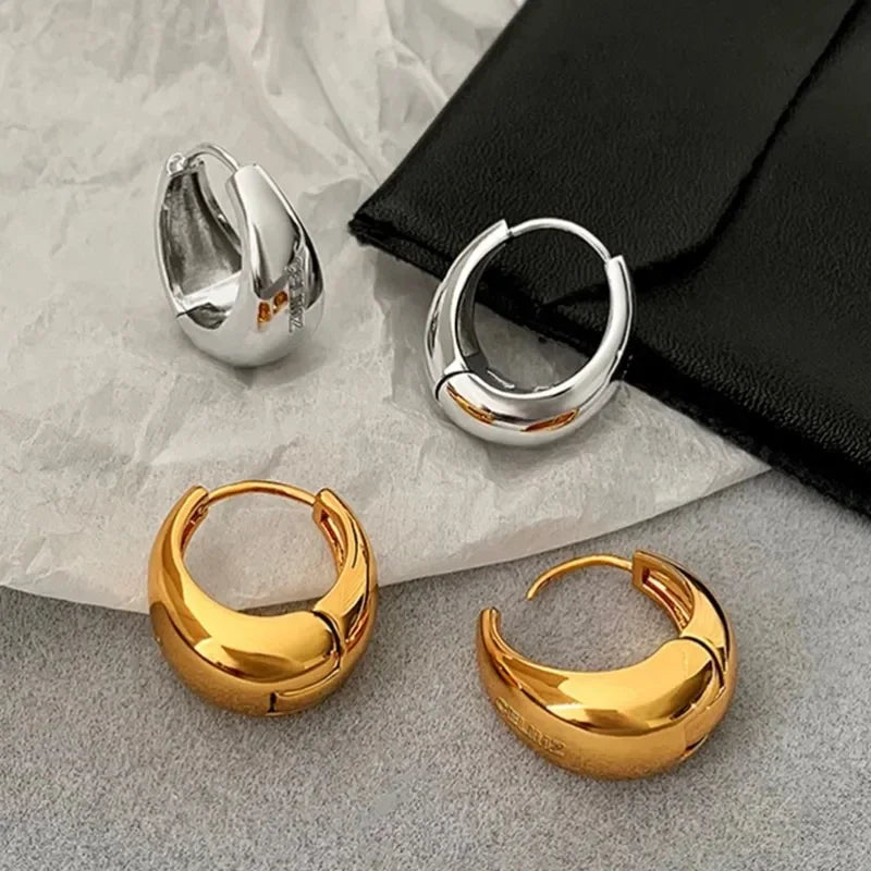 Geometric Ear Buckle Hoop Earrings for Women Girl Smooth Metal Round Circle Earring Luxury Fashion Punk Earrings Jewelry Gifts