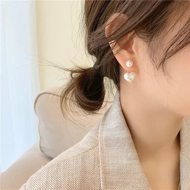 Fashion Imitation Pearl Earrings for Women, Heart Stud Earrings Elegant Love Ear Stud Party Wedding Jewelry Valantine Day Gifts