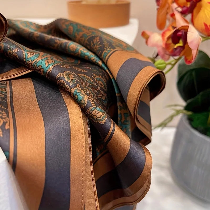 Flower Silk Square Scarf Women Satin Shawl Wrap Hijab Female Hair Band Wrist Luxury Headkerchief 70*70cm Echarpe 2024 Bandana