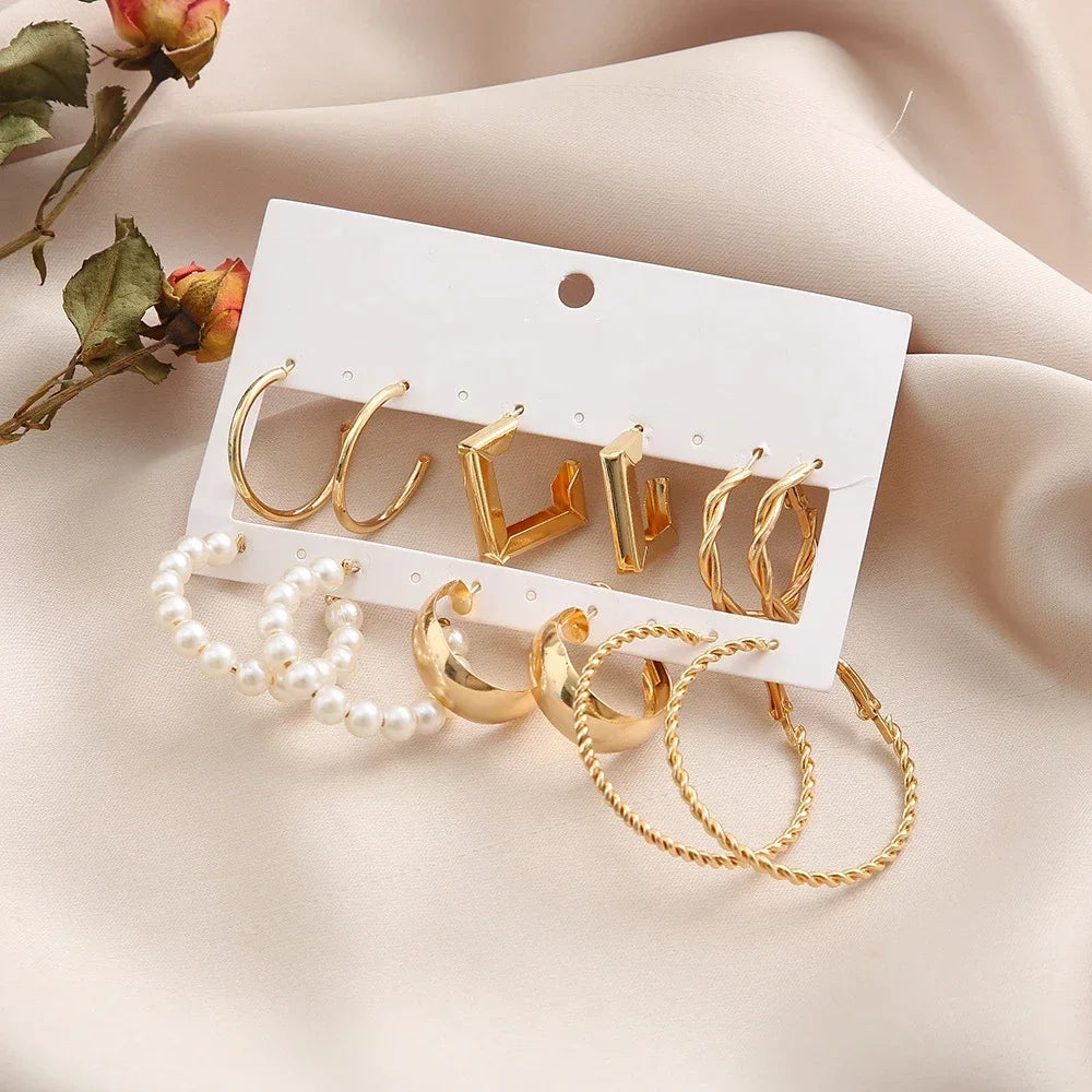 Bohemia Vintage Pearl Circle Hoop Earring Set for Women Free Shipping Heart Butterfly Drop Earring Zircon Ear Studs Jewelry