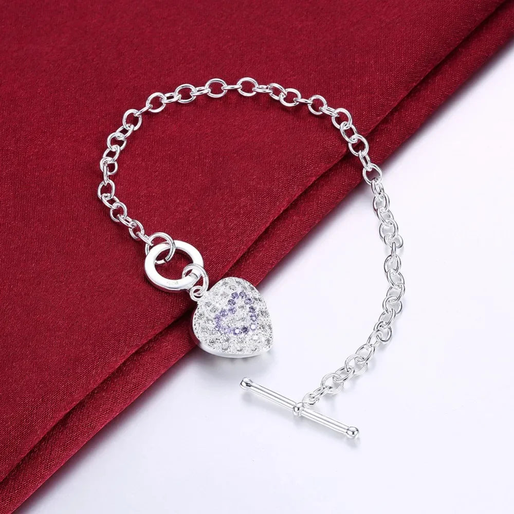 Hot charm 925 sterling silver Jewelry sets fine heart crystal pendant necklace bracelets earrings for women Fashion Party Gifts