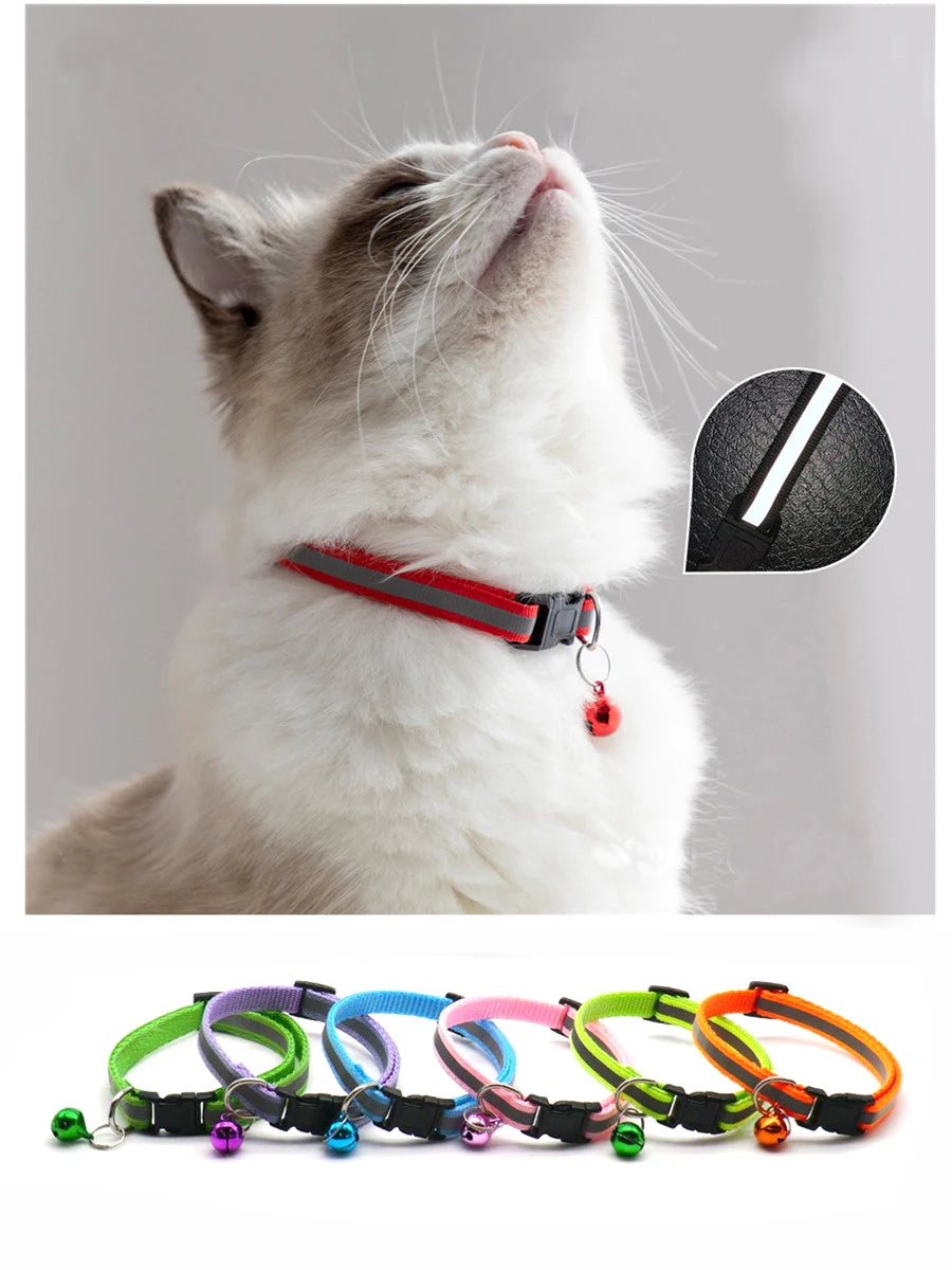 2Pcs/Pack 12 Colors Reflective Adjustable Cats And Small Dogs Collars With Bells Pet Supplies