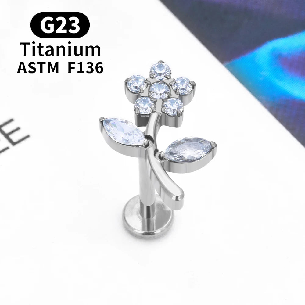 G23 Titanium Piercing Ear Studs Leaf Flower Shape CZ Top Lip Tragus Cartilage Helix Daith Pierc Earrings Women Body Jewelry