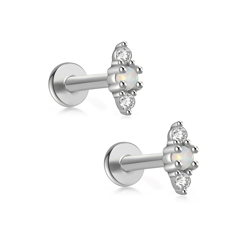 2PCS Stainless Steel Opal Minimal Piercing Earring for Women Exquisite Small Crown Ear Studs Cartilage Earring Body Jewelry Gift