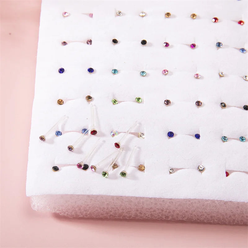 New 100Pairs/set Mini Colorful Crystal Stud Earrings Set Women Plastic Rhinestone Earrings Sets For Girl Jewelry Party Gifts