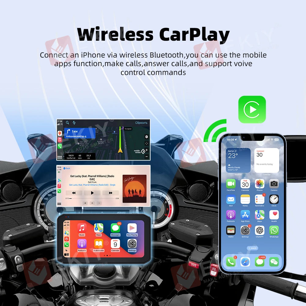 EKIY 6.25 inch Motorcycle Navigation CarPlay Camera Linux IP65 Waterproof Host Wireless Android Auto