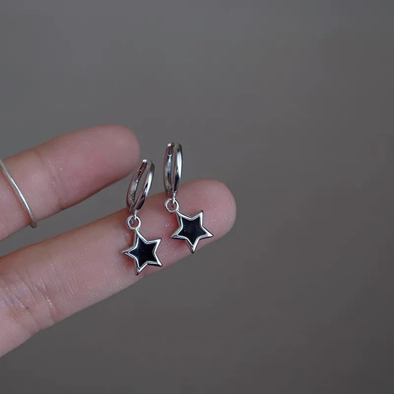 Cute Lovely Small Hoop Earrings For Women Tiny Huggie Mini Round Circle With Pentagram Star Pendant Female Dangle Ear Accessory