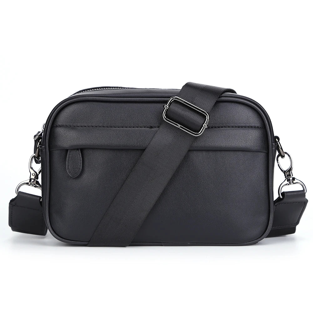 Casual Business Shoulder Bag for Men PU Leather Messenger Bag Wide Strap Crossbody Bags Square Plaid Designer Male Sling Bags