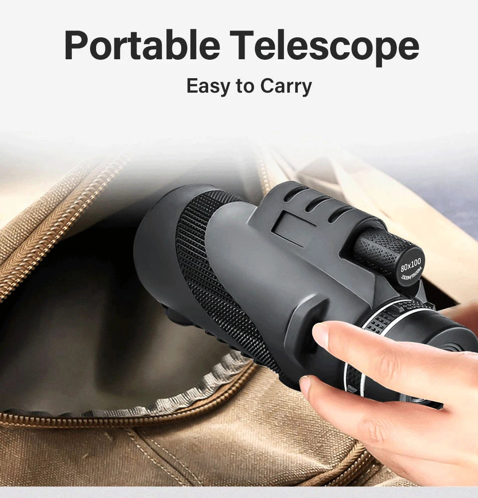 80x100 HD ZOOM Powerful Monocular Telescope Portable Binoculars Long Range Telescope Hunting Camping With Tripod Phone Clip