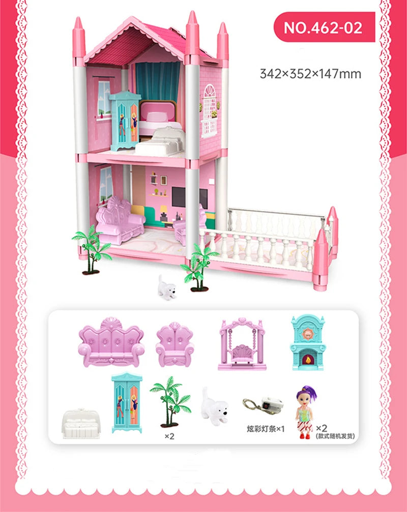 3D DIY Dream Princess Castle Villa Assembly Doll House Set Toy Girl Family Toy Children's Music Doll House Assembly Villa House