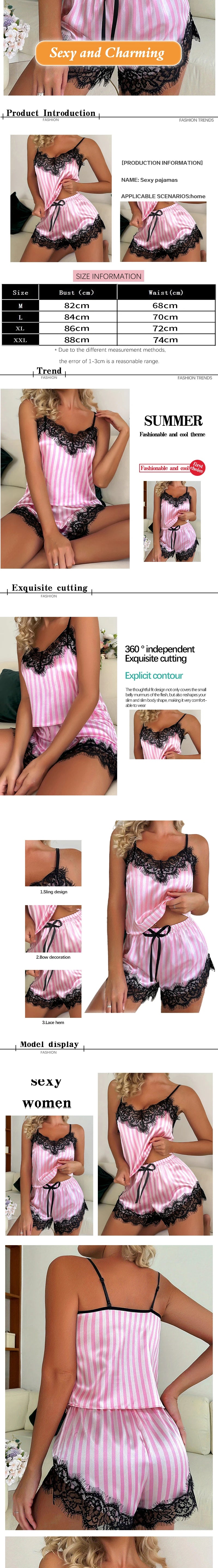 Two Piece Women's V-Neck Sexy Lace Suspender Pajama Shorts Set Casual Women's Sleeveless Sexy Pajama Set