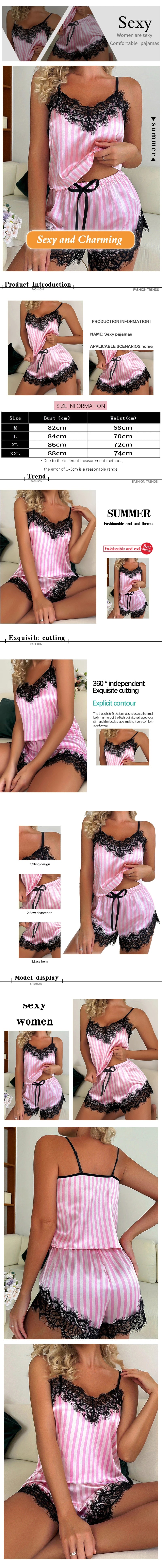 Two Piece Women's V-Neck Sexy Lace Suspender Pajama Shorts Set Casual Women's Sleeveless Sexy Pajama Set