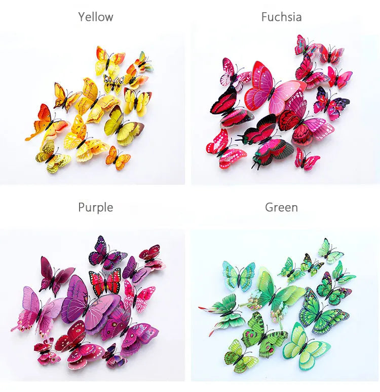 12pcs 3D Double Layer Butterflies Wall Stickers Living Room Decor Wedding Kids Room Decoration DIY Wall Art Magnet Stickers