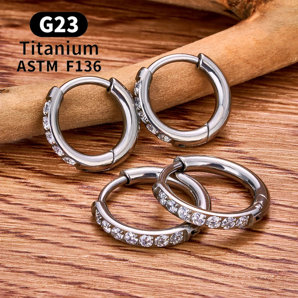 2/20PCS G23 Titanium Earring Hoop CZ Hinged Segment Round Nose Ring for Women Ear Tragus Cartilage Helix Daith Piercing Jewelry