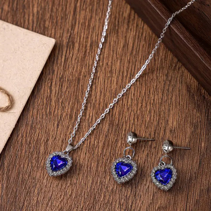 1 Set Crystal Heart Pendants Necklaces and Drop Earring for Women Wedding Bride Fashion Jewelry