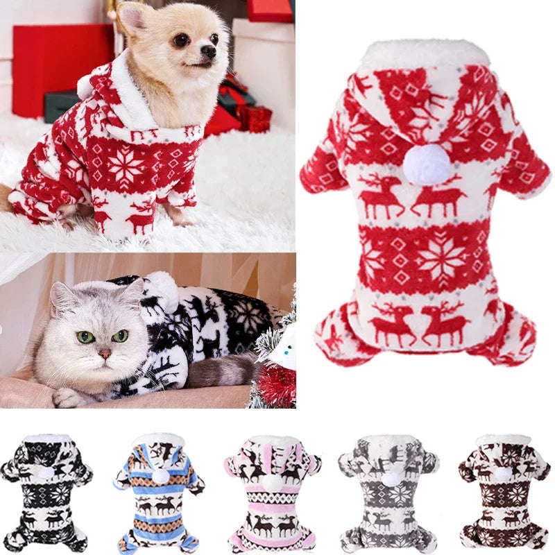 Dog Christmas Warm Jumpsuits Winter Fleece Pet Overalls for Small Medium Dogs Cats Clothes Puppy Pajamas Christmas Teddy Outfit