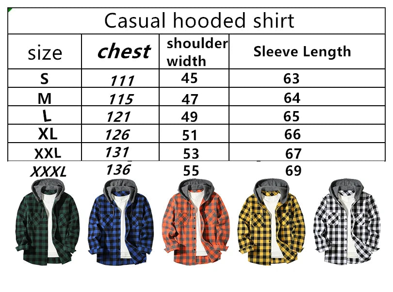 New Coat Spring and Autumn Men's Loose Plaid Hooded Shirt Large Size Fashion Casual Long sleeved Shirt Street StyleS-3XL