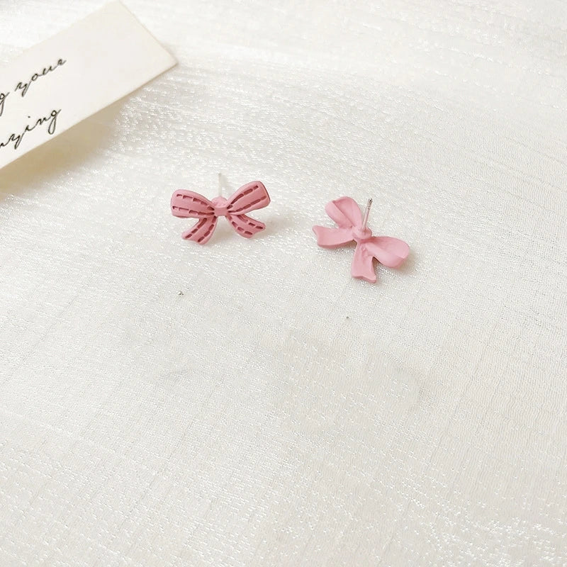 NEW Pink Bowknot Stud Earrings 2023 Korean Simple Lovely Girl's Minimalist Temperament Bow Ear Jewelry Wholesale Gift