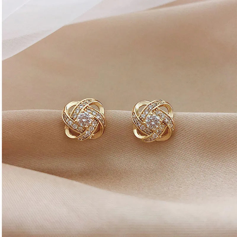 Small Stud Earring For Woman Golden Crystal Shinning Luxury Girl Jewelry Christmas Gift Wedding Accessories Trendy Ear Rings