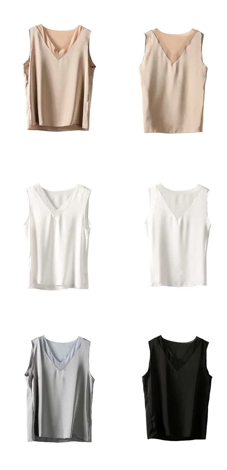 V-Neck Silk Vest Women's Summer Sleeveless Blouse With Acetic Acid Satin Top Sleeveless Bottoming Shirt