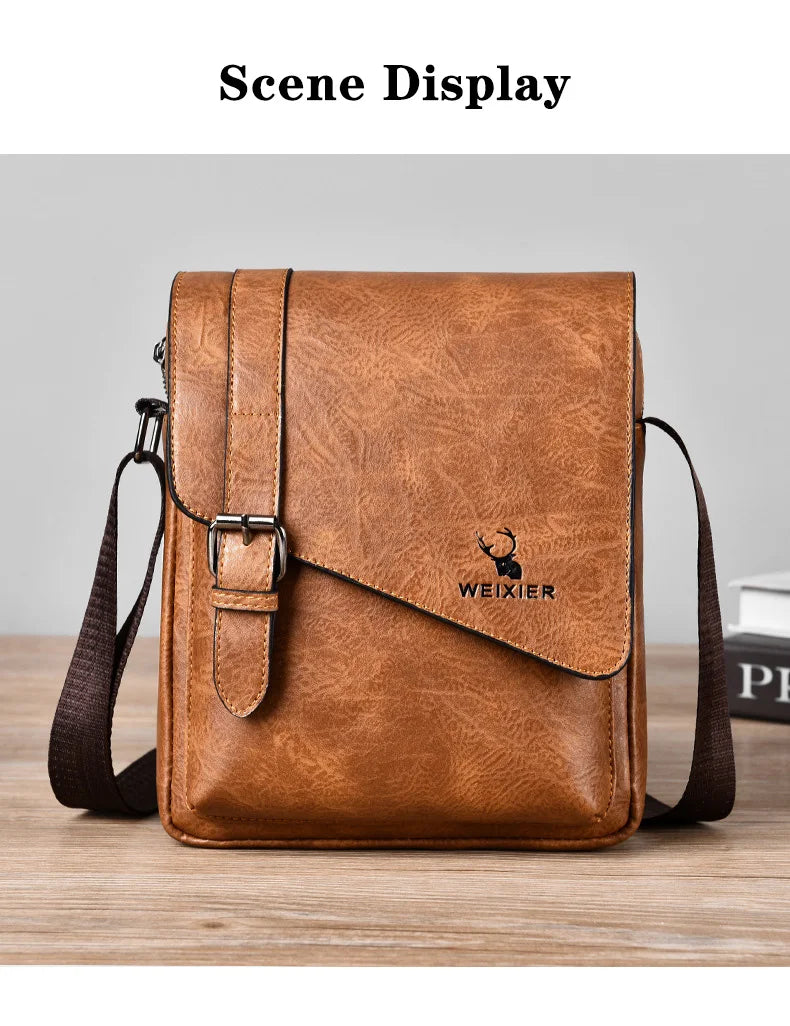 WEIXIER Men Retro Business Shoulder Bag New Fashion Brand PU Leather Handbag Versatile Travel Crossbody Tote Bags Toolkit 2024