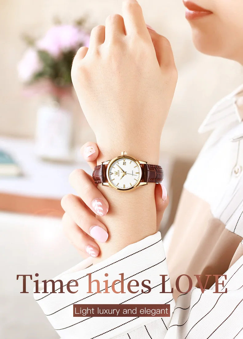 OLEVS Automatic Mechanical Skeleton Watch for Women New Casual Leather Strap Waterproof Elegant Women's Wristwatches Reloj Mujer