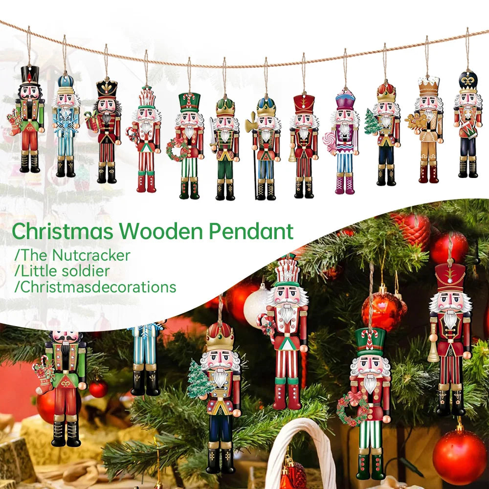 12/24/36Pcs Christmas Wooden Pendant Nutcracker Soldier Hanging Ornament Wood Gift For Xmas Tree New Year Party Home Decoration