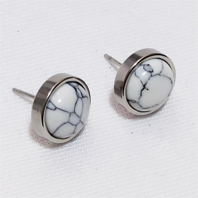 Natural Stone Earrings Healing Crystal Quartzs 10mm Round Beads Steel Stud Fashion Ear Jewelry for Women Girl Wholesale